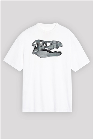 Dinozor Beyaz Oversize Tişört Oversize T-shirt - TişörtFabrikası