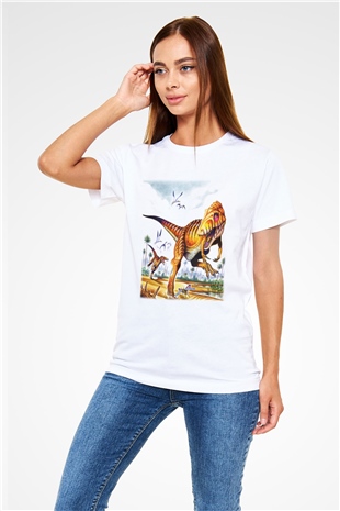Dinozor Beyaz Unisex Tişört T-Shirt - TişörtFabrikası