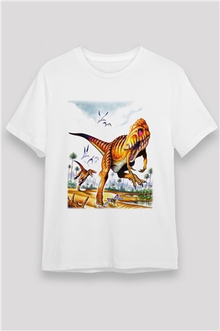 Dinozor Beyaz Unisex Tişört T-Shirt - TişörtFabrikası