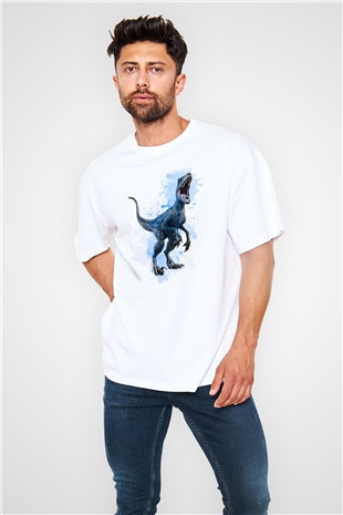 Dinozor Beyaz Oversize Tişört Oversize T-shirt - TişörtFabrikası