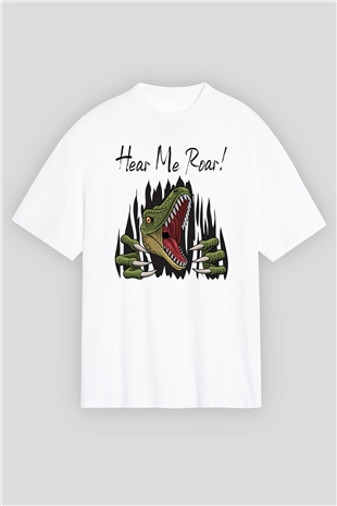 Dinozor Beyaz Oversize Tişört Oversize T-shirt - TişörtFabrikası