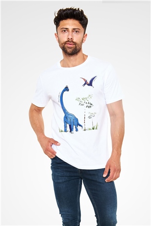 Dinozor Beyaz Unisex Tişört T-Shirt - TişörtFabrikası