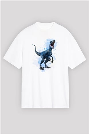 Dinozor Beyaz Oversize Tişört Oversize T-shirt - TişörtFabrikası