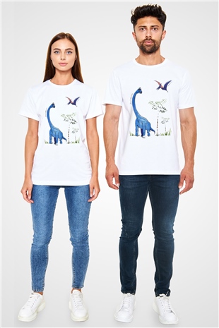 Dinozor Beyaz Unisex Tişört T-Shirt - TişörtFabrikası
