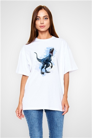 Dinozor Beyaz Oversize Tişört Oversize T-shirt - TişörtFabrikası