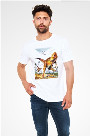Dinozor Beyaz Unisex Tişört T-Shirt - TişörtFabrikası