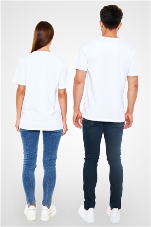 Dinozor Beyaz Unisex V Yaka Tişört T-Shirt
