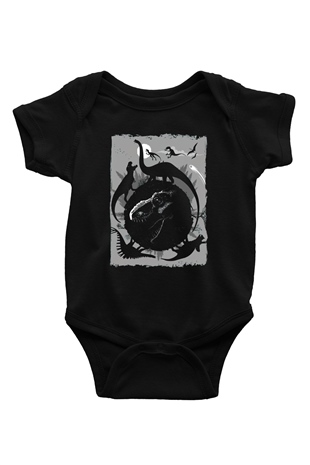Dinozor Siyah Bebek Body - Zıbın