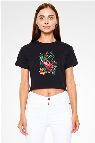 Dinozor Siyah Crop Top Tişört
