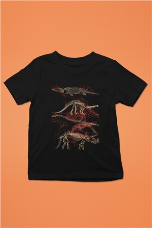 Dinozor Siyah Unisex Çocuk Tişört