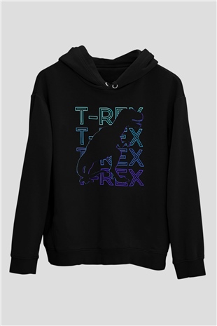 Dinozor Siyah Unisex Kapüşonlu Sweatshirt