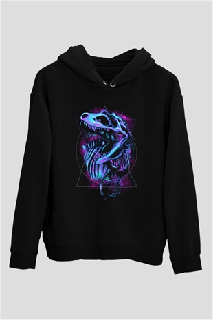 Dinozor Siyah Unisex Kapüşonlu Sweatshirt