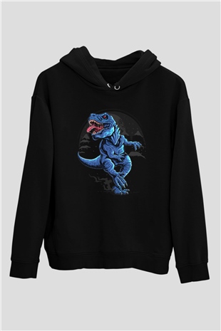 Dinozor Siyah Unisex Kapüşonlu Sweatshirt