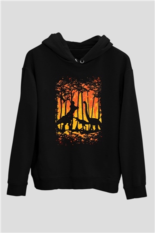 Dinozor Siyah Unisex Kapüşonlu Sweatshirt