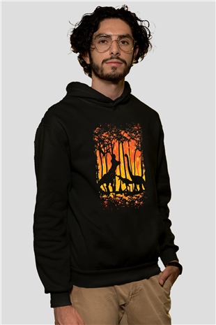 Dinozor Siyah Unisex Kapüşonlu Sweatshirt