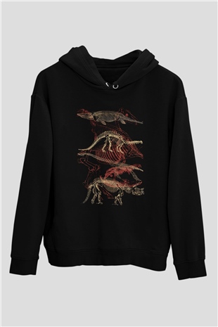 Dinozor Siyah Unisex Kapüşonlu Sweatshirt