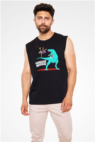 Dinozor Siyah Unisex Kolsuz Tişört
