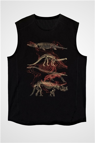 Dinozor Siyah Unisex Kolsuz Tişört