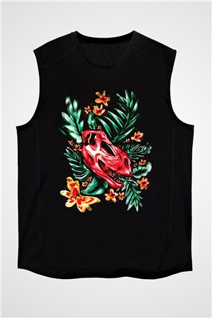 Dinozor Siyah Unisex Kolsuz Tişört
