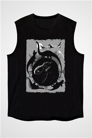 Dinozor Siyah Unisex Kolsuz Tişört