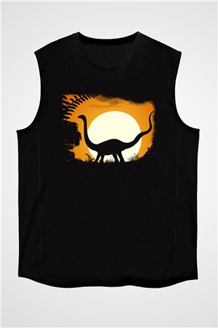 Dinozor Siyah Unisex Kolsuz Tişört