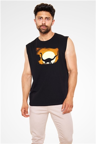 Dinozor Siyah Unisex Kolsuz Tişört
