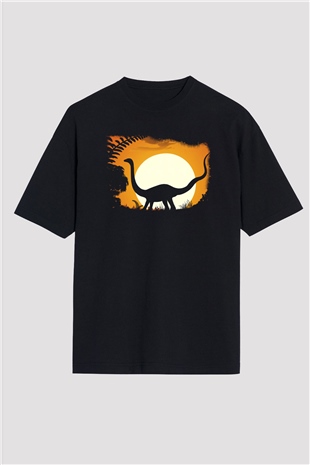 Dinozor Siyah Unisex Oversize Tişört T-Shirt