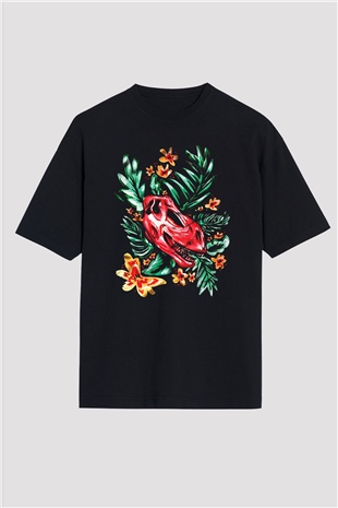 Dinozor Siyah Unisex Oversize Tişört T-Shirt