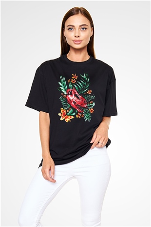 Dinozor Siyah Unisex Oversize Tişört T-Shirt