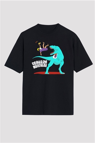 Dinozor Siyah Unisex Oversize Tişört T-Shirt
