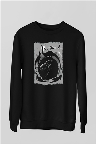 Dinozor Siyah Unisex Sweatshirt