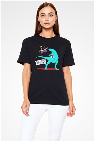 Dinozor Siyah Unisex Tişört T-Shirt - TişörtFabrikası