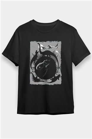 Dinozor Siyah Unisex Tişört T-Shirt - TişörtFabrikası