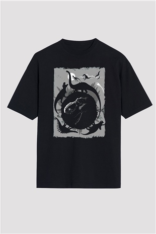 Dinozor Siyah Oversize Tişört Oversize T-shirt - TişörtFabrikası