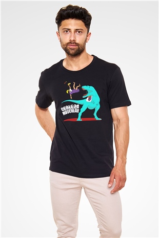 Dinozor Siyah Unisex Tişört T-Shirt - TişörtFabrikası
