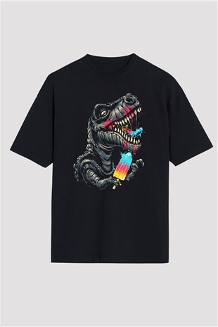 Dinozor Siyah Oversize Tişört Oversize T-shirt - TişörtFabrikası