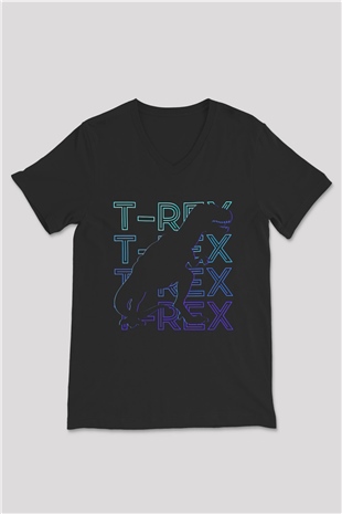 Dinozor Siyah Unisex V Yaka Tişört