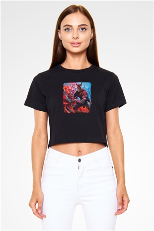 Dio Baskılı Unisex Siyah Crop Top Tişört