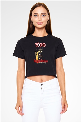 Dio Baskılı Unisex Siyah Crop Top Tişört