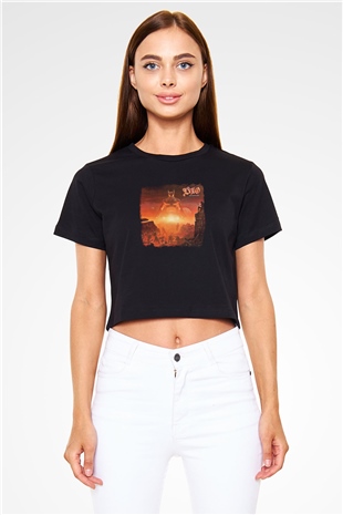 Dio Baskılı Unisex Siyah Crop Top Tişört