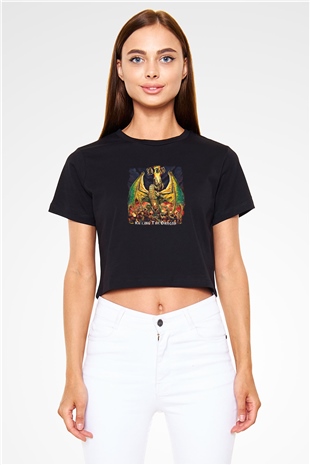 Dio Baskılı Unisex Siyah Crop Top Tişört