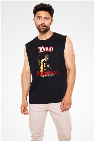 Dio Baskılı Unisex Siyah Kolsuz Tişört
