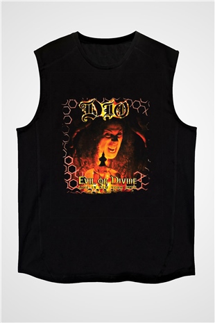 Dio Baskılı Unisex Siyah Kolsuz Tişört