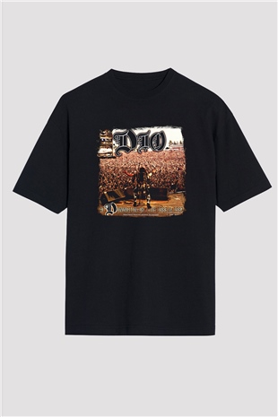 Dio Baskılı Unisex Siyah Oversize Tişört