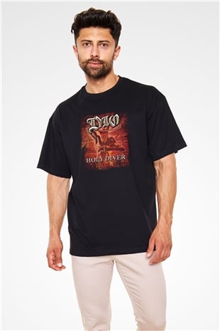 Dio Baskılı Unisex Siyah Oversize Tişört