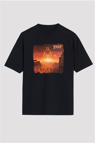 Dio Baskılı Unisex Siyah Oversize Tişört