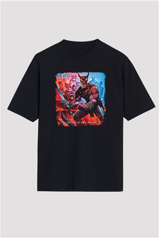Dio Baskılı Unisex Siyah Oversize Tişört