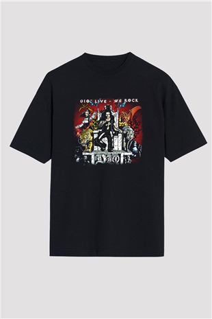 Dio Baskılı Unisex Siyah Oversize Tişört