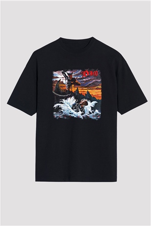 Dio Baskılı Unisex Siyah Oversize Tişört