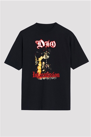 Dio Baskılı Unisex Siyah Oversize Tişört
